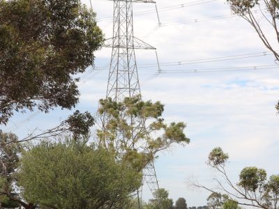 A 500 kV transmission tower outside of Moorabool on a property. 